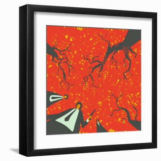 People with Gun in the Autumn Forest Solve their Problems-JoeBakal-Framed Art Print