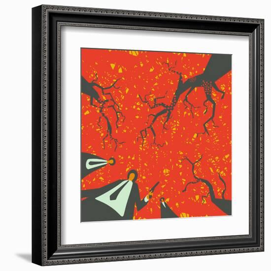 People with Gun in the Autumn Forest Solve their Problems-JoeBakal-Framed Art Print