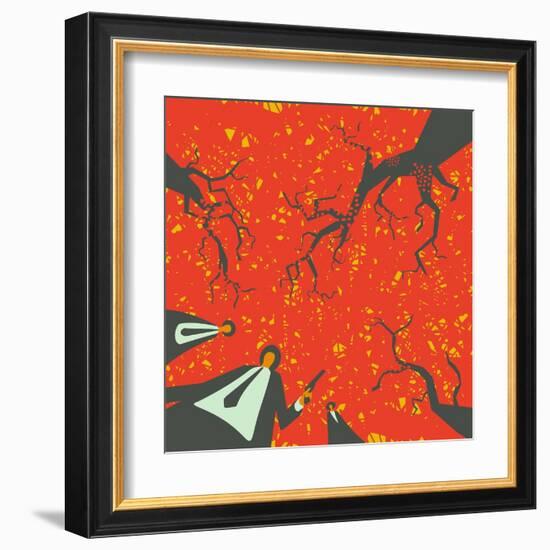 People with Gun in the Autumn Forest Solve their Problems-JoeBakal-Framed Art Print