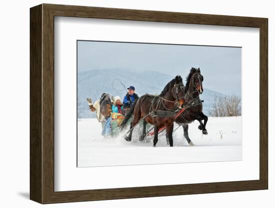 People with Horse Sledge Outdoor-geanina bechea-Framed Photographic Print