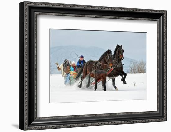 People with Horse Sledge Outdoor-geanina bechea-Framed Photographic Print