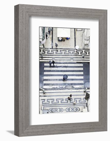 People with Umbrellas, Vertical View from the Elevador De Santa Justa, Lisbon-Axel Schmies-Framed Photographic Print