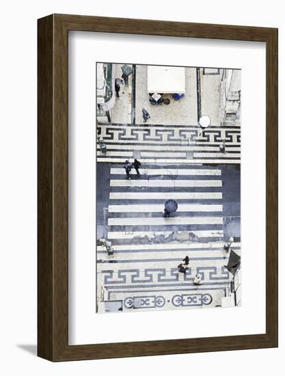 People with Umbrellas, Vertical View from the Elevador De Santa Justa, Lisbon-Axel Schmies-Framed Photographic Print