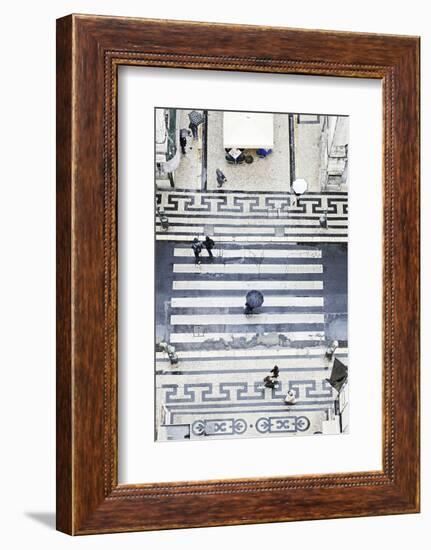 People with Umbrellas, Vertical View from the Elevador De Santa Justa, Lisbon-Axel Schmies-Framed Photographic Print