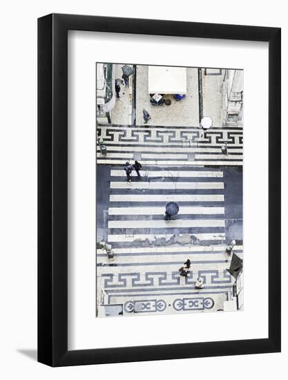 People with Umbrellas, Vertical View from the Elevador De Santa Justa, Lisbon-Axel Schmies-Framed Photographic Print