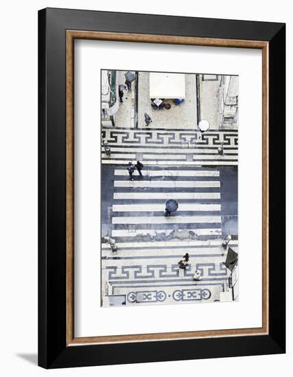 People with Umbrellas, Vertical View from the Elevador De Santa Justa, Lisbon-Axel Schmies-Framed Photographic Print