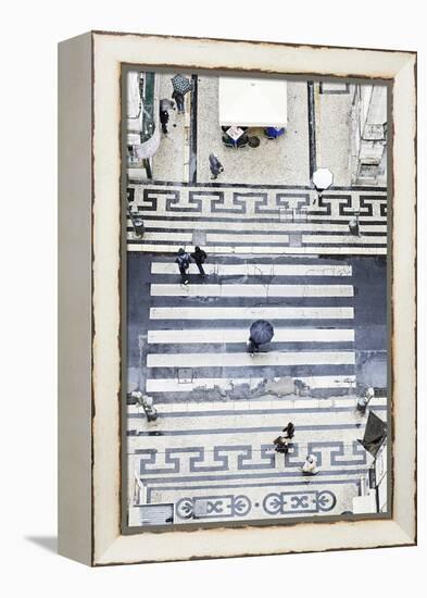 People with Umbrellas, Vertical View from the Elevador De Santa Justa, Lisbon-Axel Schmies-Framed Premier Image Canvas