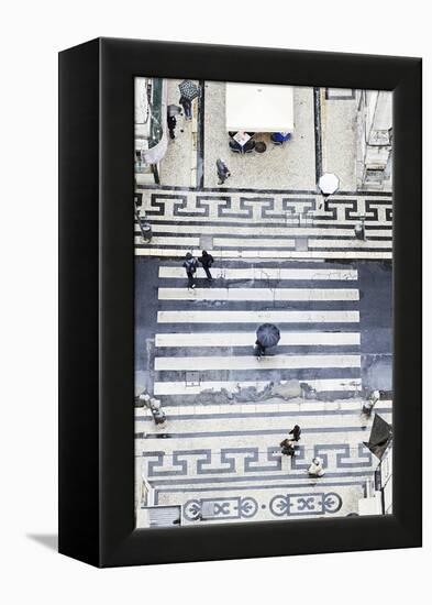 People with Umbrellas, Vertical View from the Elevador De Santa Justa, Lisbon-Axel Schmies-Framed Premier Image Canvas