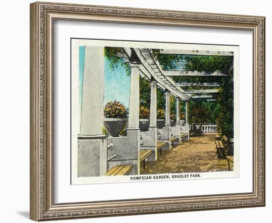 Peoria, Illinois, Bradley Park View of the Pompeian Garden-Lantern Press-Framed Art Print