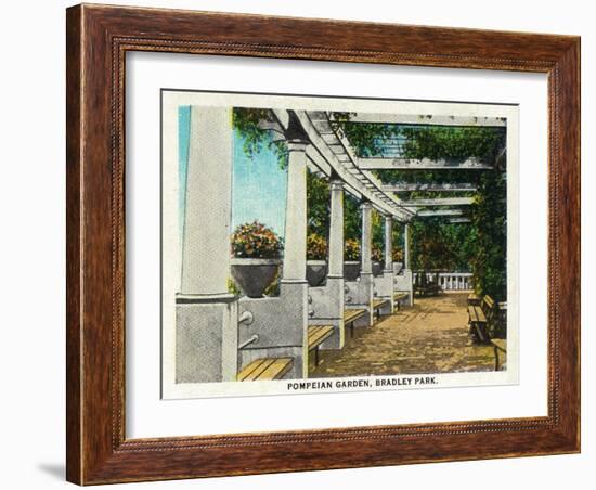 Peoria, Illinois, Bradley Park View of the Pompeian Garden-Lantern Press-Framed Art Print