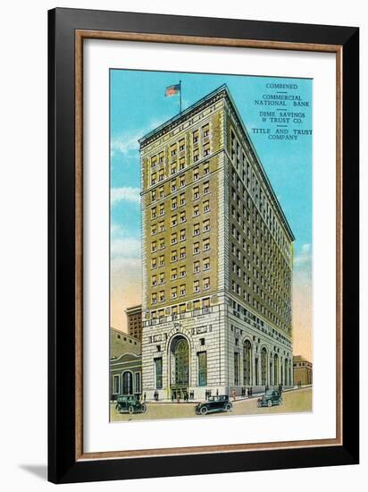 Peoria, Illinois, Exterior View of the Commerical National Bank Building-Lantern Press-Framed Art Print