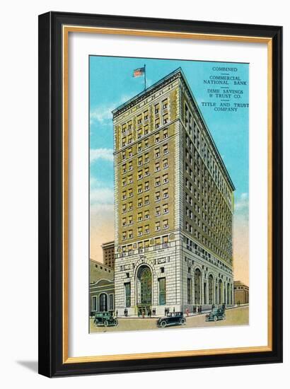 Peoria, Illinois, Exterior View of the Commerical National Bank Building-Lantern Press-Framed Art Print