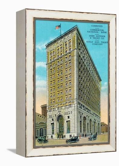 Peoria, Illinois, Exterior View of the Commerical National Bank Building-Lantern Press-Framed Stretched Canvas