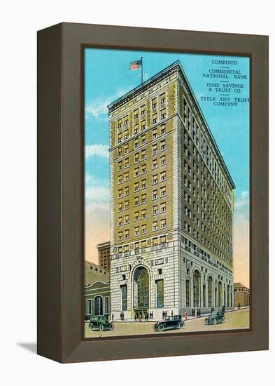 Peoria, Illinois, Exterior View of the Commerical National Bank Building-Lantern Press-Framed Stretched Canvas