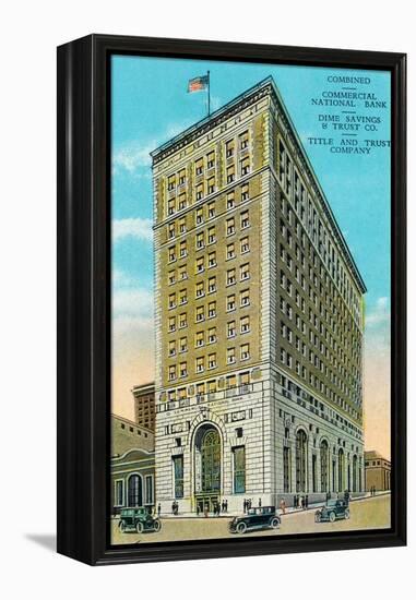 Peoria, Illinois, Exterior View of the Commerical National Bank Building-Lantern Press-Framed Stretched Canvas