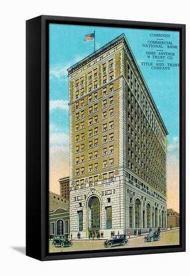 Peoria, Illinois, Exterior View of the Commerical National Bank Building-Lantern Press-Framed Stretched Canvas