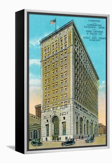 Peoria, Illinois, Exterior View of the Commerical National Bank Building-Lantern Press-Framed Stretched Canvas