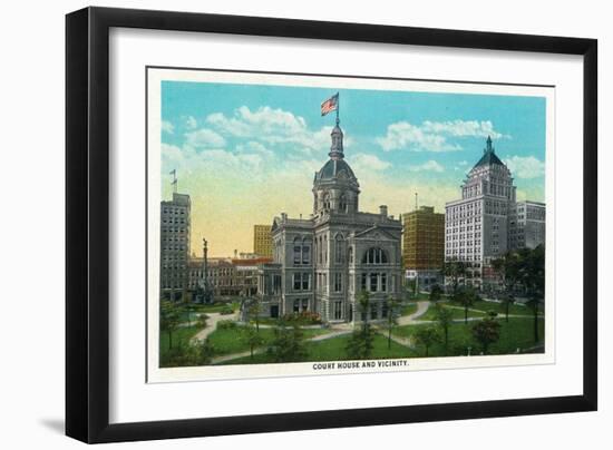 Peoria, Illinois, Exterior View of the Court House and the Vicinity-Lantern Press-Framed Art Print