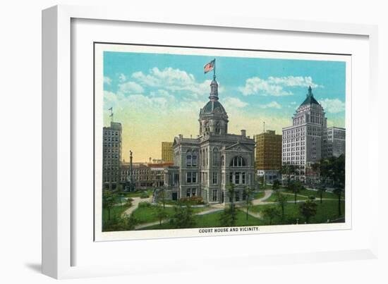 Peoria, Illinois, Exterior View of the Court House and the Vicinity-Lantern Press-Framed Art Print