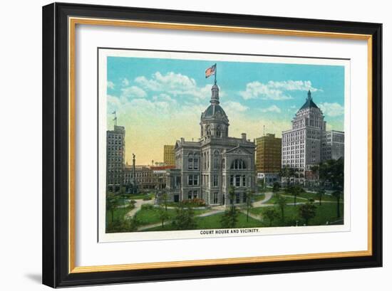 Peoria, Illinois, Exterior View of the Court House and the Vicinity-Lantern Press-Framed Art Print