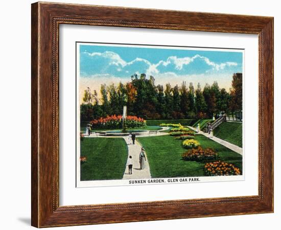 Peoria, Illinois, Glen Oak Park View of the Sunken Garden-Lantern Press-Framed Art Print