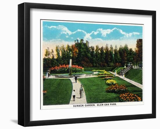 Peoria, Illinois, Glen Oak Park View of the Sunken Garden-Lantern Press-Framed Art Print