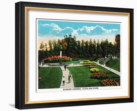 Peoria, Illinois, Glen Oak Park View of the Sunken Garden-Lantern Press-Framed Art Print