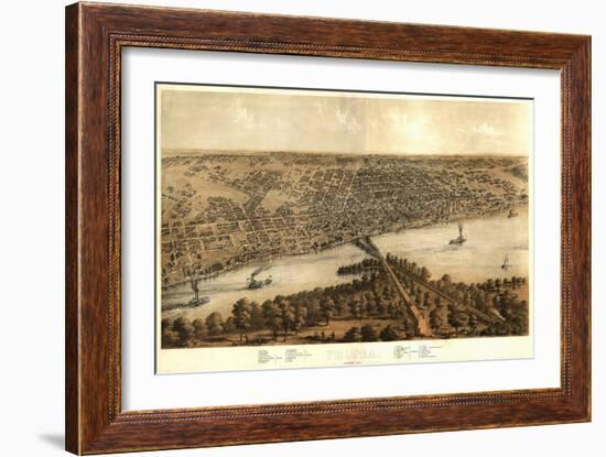 Peoria, Illinois - Panoramic Map-Lantern Press-Framed Art Print