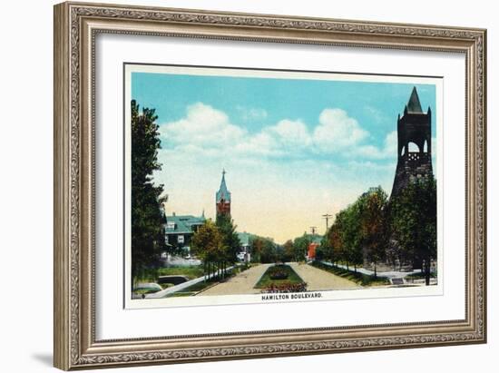 Peoria, Illinois, Scenic View down Hamilton Boulevard-Lantern Press-Framed Art Print