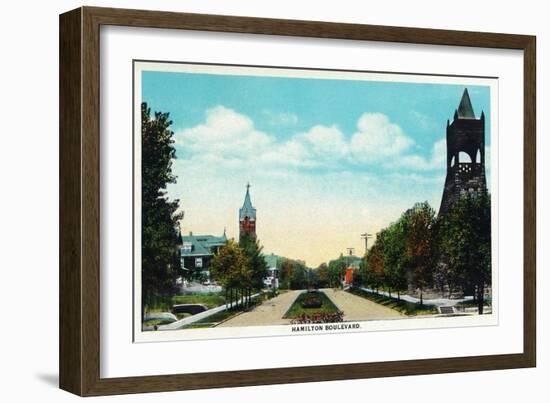 Peoria, Illinois, Scenic View down Hamilton Boulevard-Lantern Press-Framed Art Print