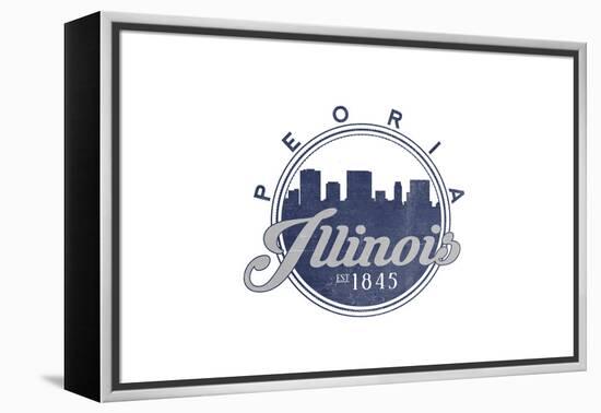 Peoria, Illinois - Skyline Seal (Blue)-Lantern Press-Framed Stretched Canvas