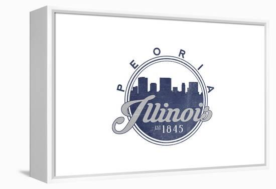 Peoria, Illinois - Skyline Seal (Blue)-Lantern Press-Framed Stretched Canvas