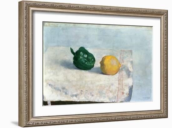 Pepper and Lemon on a White Tablecloth, 1901-Odilon Redon-Framed Giclee Print