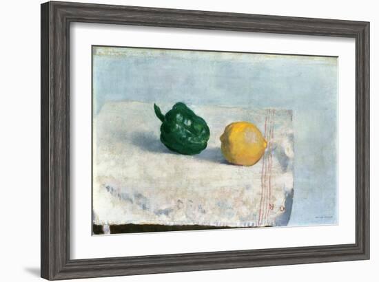 Pepper and Lemon on a White Tablecloth, 1901-Odilon Redon-Framed Giclee Print