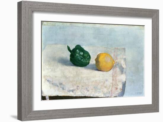 Pepper and Lemon on a White Tablecloth, 1901-Odilon Redon-Framed Giclee Print