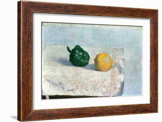 Pepper and Lemon on a White Tablecloth, 1901-Odilon Redon-Framed Giclee Print