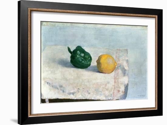 Pepper and Lemon on a White Tablecloth, 1901-Odilon Redon-Framed Giclee Print