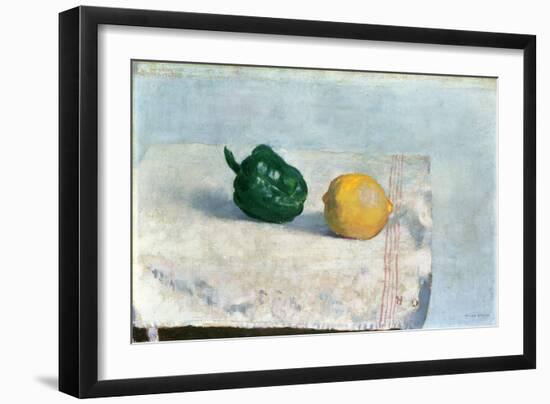 Pepper and Lemon on a White Tablecloth, 1901-Odilon Redon-Framed Giclee Print