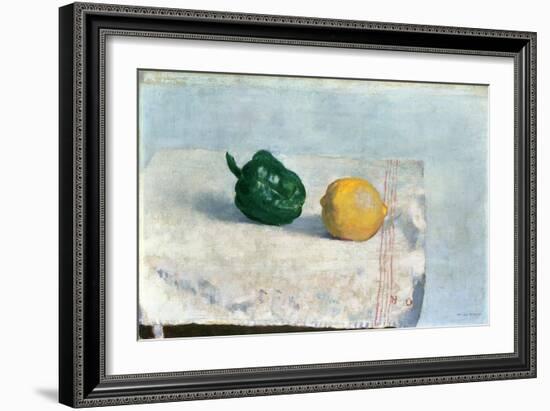 Pepper and Lemon on a White Tablecloth, 1901-Odilon Redon-Framed Giclee Print