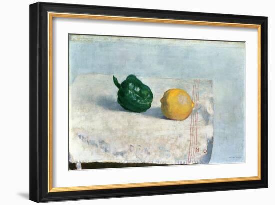 Pepper and Lemon on a White Tablecloth, 1901-Odilon Redon-Framed Giclee Print