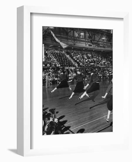 Peppy High School Girl Cheerleaders During their Cheers at the Basketball Game-Francis Miller-Framed Photographic Print