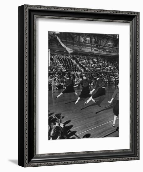 Peppy High School Girl Cheerleaders During their Cheers at the Basketball Game-Francis Miller-Framed Photographic Print