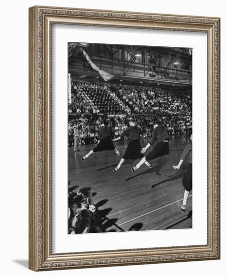 Peppy High School Girl Cheerleaders During their Cheers at the Basketball Game-Francis Miller-Framed Photographic Print