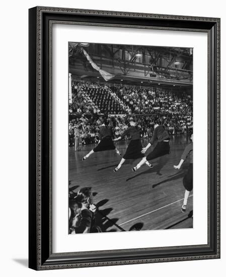 Peppy High School Girl Cheerleaders During their Cheers at the Basketball Game-Francis Miller-Framed Photographic Print