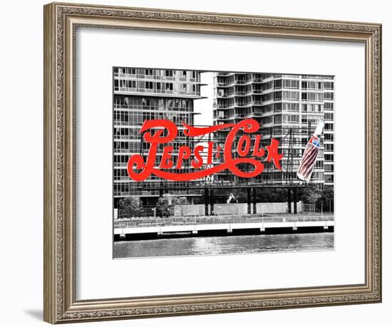 Pepsi Cola Bottling Sign, Long Island City, New York, United States, Black and White Photography-Philippe Hugonnard-Framed Photographic Print