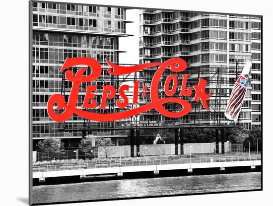 Pepsi Cola Bottling Sign, Long Island City, New York, United States, Black and White Photography-Philippe Hugonnard-Mounted Photographic Print