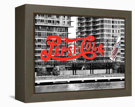 Pepsi Cola Bottling Sign, Long Island City, New York, United States, Black and White Photography-Philippe Hugonnard-Framed Premier Image Canvas