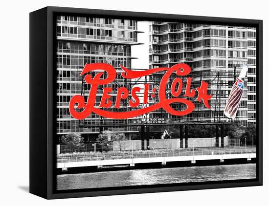 Pepsi Cola Bottling Sign, Long Island City, New York, United States, Black and White Photography-Philippe Hugonnard-Framed Premier Image Canvas