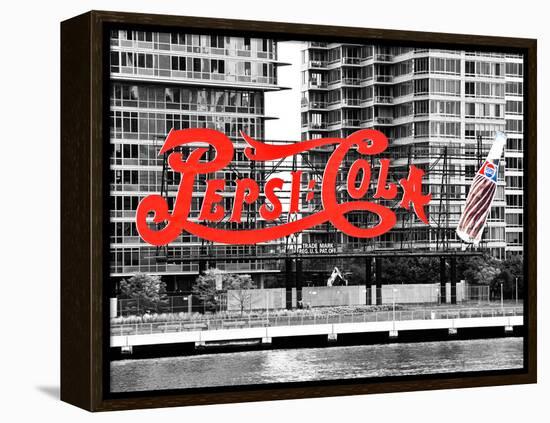 Pepsi Cola Bottling Sign, Long Island City, New York, United States, Black and White Photography-Philippe Hugonnard-Framed Premier Image Canvas