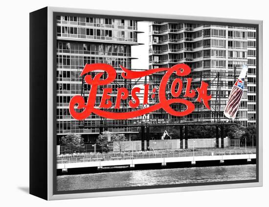 Pepsi Cola Bottling Sign, Long Island City, New York, United States, Black and White Photography-Philippe Hugonnard-Framed Premier Image Canvas